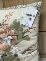 CHINOISERIE PILLOW COVER WITH PILLOW INSERT - FLORAL DESIGN W/BIRD SHADES OF CREAM, GREEN RED & BLUE - Image 2