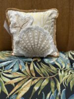 11" SQUARED CREAM, TAN & GOLD SEASHELL & CORAL THROW PILLOW