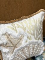 11" SQUARED CREAM, TAN & GOLD SEASHELL & CORAL THROW PILLOW - Image 3