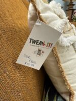 11" SQUARED CREAM, TAN & GOLD SEASHELL & CORAL THROW PILLOW - Image 4