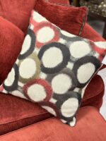 17" SQUARED THROW PILLOW TAN, BROWN & RED CIRCLES