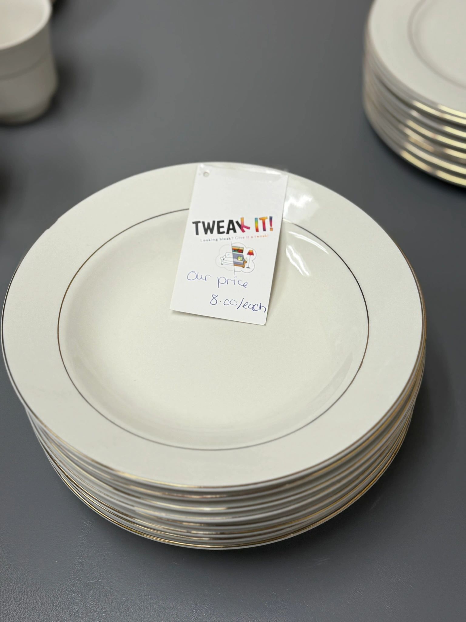 IMG_3737.jpeg 8" SALAD BOWL/PLATE WHITE WITH GOLD TRIM - Image 1