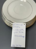 6" TEACUP SAUCER WITH CUP WHITE WITH GOLD TRIM - Image 3