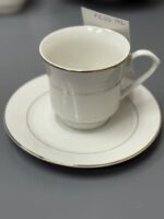 6" TEACUP SAUCER WITH CUP WHITE WITH GOLD TRIM