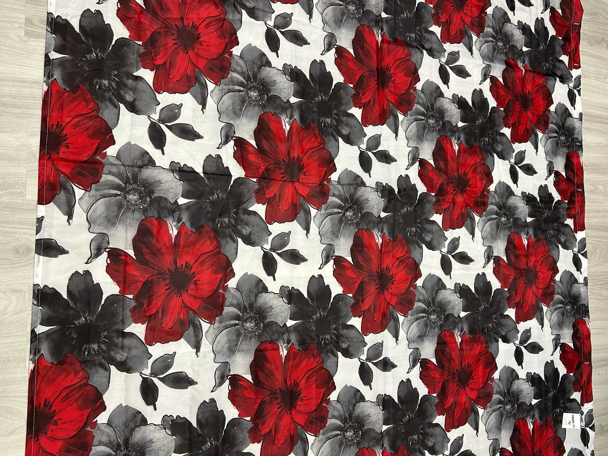 IMG_4747.jpeg BLACK/RED FLOWER DECORATED SHOWER CURTAIN - Image 1