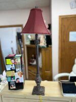 31" H Table Lamp Bronze/Red Shade