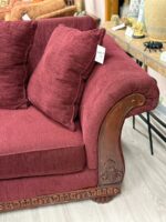 Burgundy/maroon Corduroy Couch with beautiful wood design - Image 2