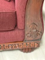 Burgundy/maroon Corduroy Couch with beautiful wood design - Image 3