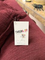 Burgundy/maroon Corduroy Couch with beautiful wood design - Image 4