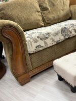 LOVESEAT COUCH WITH GREEN CORDUROY MATERIAL AND CUSTOM FLORAL CUSHIONS - Image 4