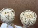 PAIR VINTAGE DISRESSED WOOD TULIP CANDLESTICK HOLDERS - Image 3