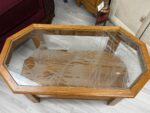 Oak Coffee Table with Loon etched glass top. (SHPPING NOT AVAILABLE)